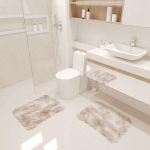Kit Tapete Banheiro Felpudo Peludo Mesclado Bege 40 X 60 Cm