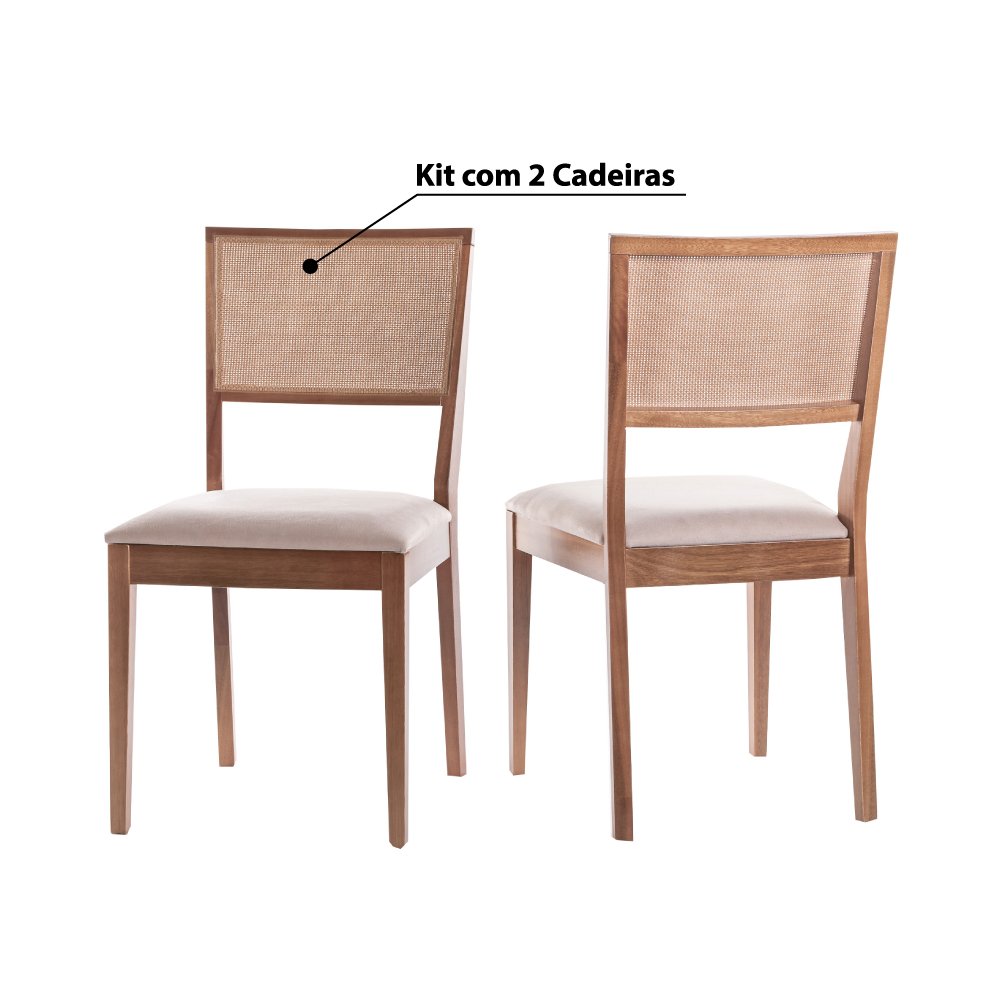 Kit 2 Cadeiras Cannes Encosto em Tela e Assento Estofado - Castanho/Cinza - 2