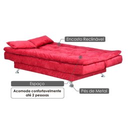 Sofá Cama Salomé 3 Lugares 1,85M Encosto Retrátil - Suede Vermelho - 3