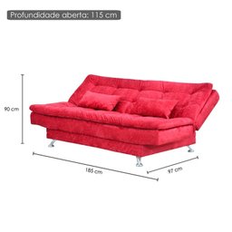 Sofá Cama Salomé 3 Lugares 1,85M Encosto Retrátil - Suede Vermelho - 4