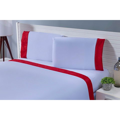4 Fronhas 50x90 100% Algodão 200 Fios Barrado Jacquard Vermelho