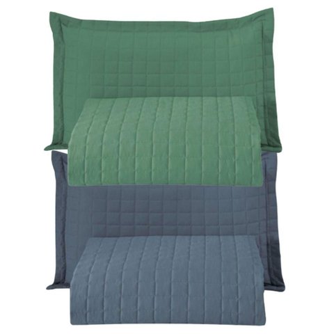 Combo 2 Kit Cobre Leito Colcha Monaco Solteiro Dupla Face Verde Azul 100% Poliéster