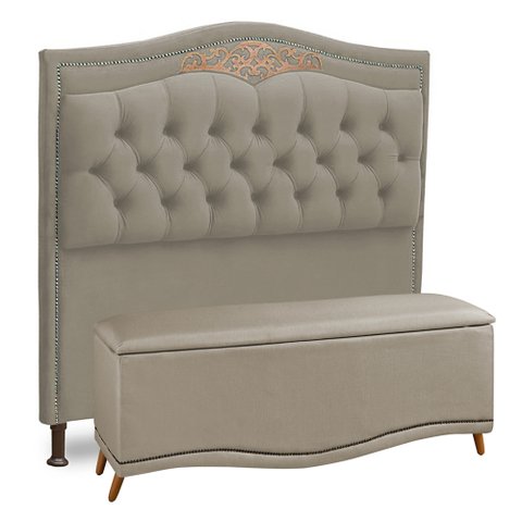Cabeceira e Calçadeira Baú Cama Box Casal King Size Belize 195cm Suede Bege - Desk Design