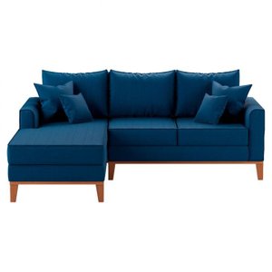 Sofá 3 Lugares Beny com Chaise Esquerdo Suede Azul