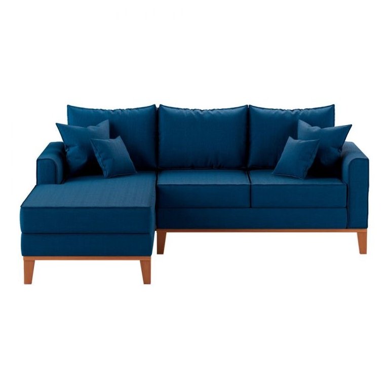 Sofá 3 Lugares Beny com Chaise Esquerdo Suede Azul