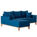 Ver imagem 2 de Sofá 3 Lugares Beny com Chaise Esquerdo Suede Azul