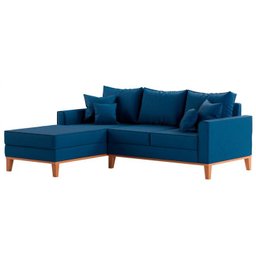 Sofá 3 Lugares Beny com Chaise Esquerdo Suede Azul - 3