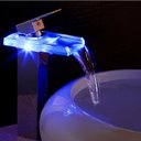Ver imagem 1 de Torneira Misturador Monocomando Cascata LED Vidro Banheiro/Lavabo Bica Alta Milano - Premierdecor