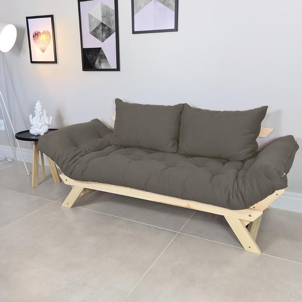 Sofá Japão Futon Cinza em Madeira Maciça - 4