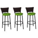 Ver imagem 1 de Kit 3 Banquetas Altas Preta com Encosto Junco Argila Assento Verde