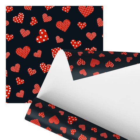 Papel de Parede Adesivo Corações Vermelhos Fundo Preto 2,80m