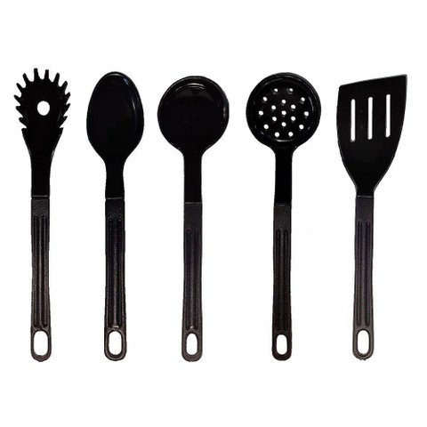 Jogo Conjunto de Talheres Nylon Utensílios Preto 5 Peças