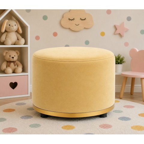 Puff Redondo Infantil - Banquinho Decorativo para Quarto Brinquedoteca - Espaço Kids Amarelo