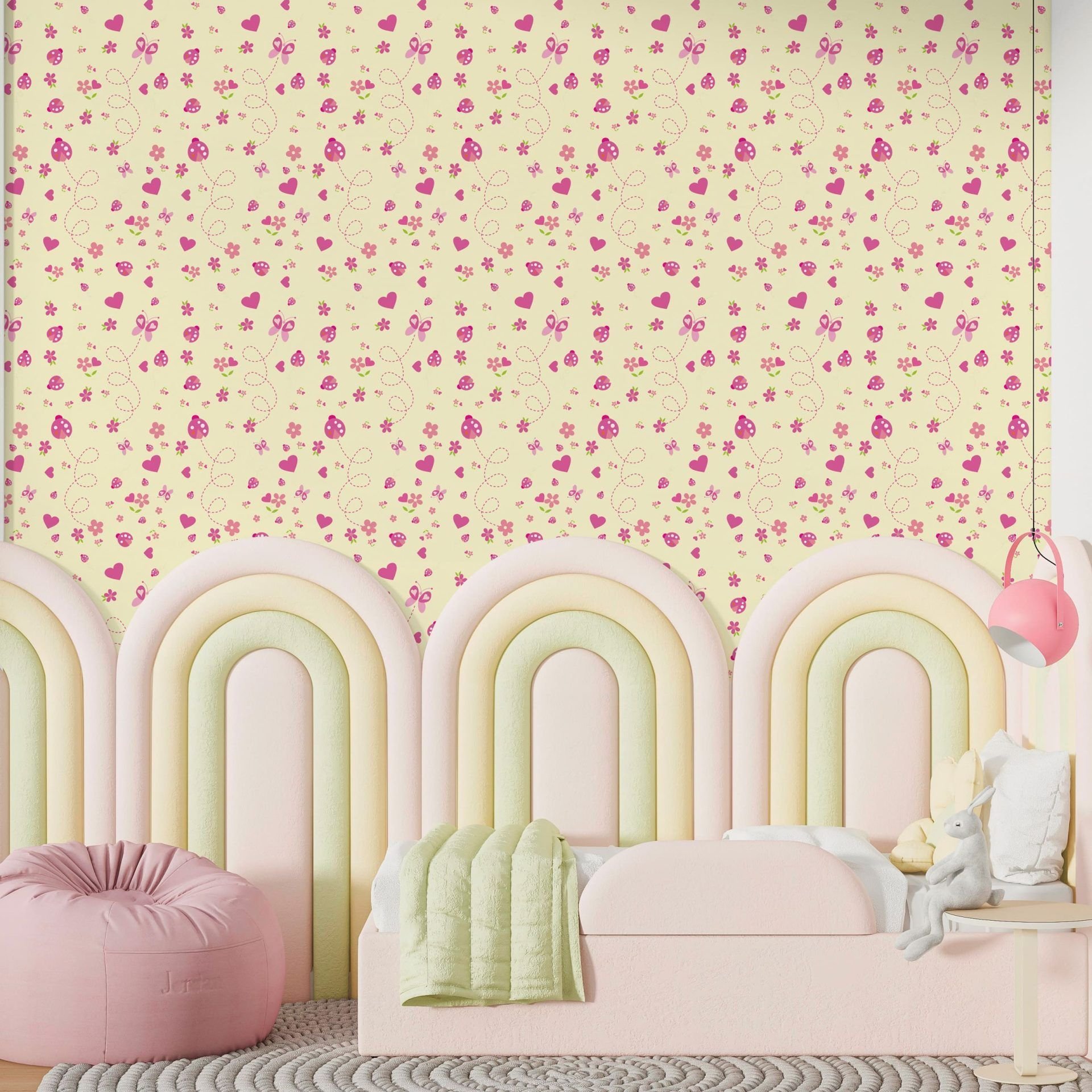 Ver imagem 1 de Papel de Parede Adesivo Menina Joaninha Floral