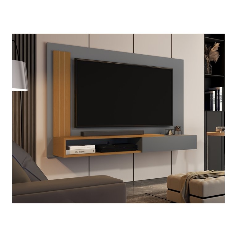 Painel até 55 Polegadas com Porta Matheus Cor Onix / Nature - Comprar Moveis em Casa