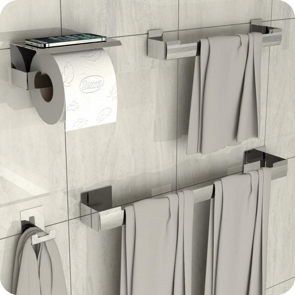 Kit Acessórios para Banheiro Inox Adesivo 4pçs Elg - 1