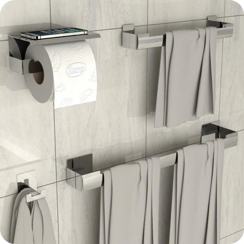 Kit Acessórios para Banheiro Inox Adesivo 4pçs Elg