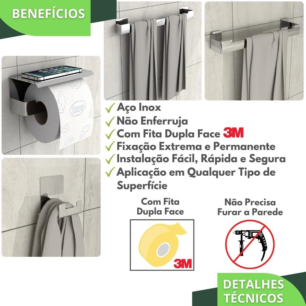 Kit Acessórios para Banheiro Inox Adesivo 4pçs Elg - 2