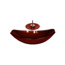 Ver imagem 1 de CUBA DE VIDRO OVAL CHANFRADA 46CM VERMELHO CEREJA + VALVULA + TORNEIRA CASCATA