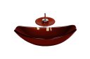 Ver imagem 1 de CUBA DE VIDRO OVAL CHANFRADA 46CM VERMELHO CEREJA + VALVULA + TORNEIRA CASCATA