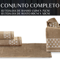 Jogo Toalhas de Banho e Rosto Romance C/ 5 Pçs Super Luxo Gigante Grossa:caqui - 6