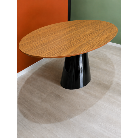 Mesa de Jantar Oval 160x90cm Freijó - Base Cone Preto