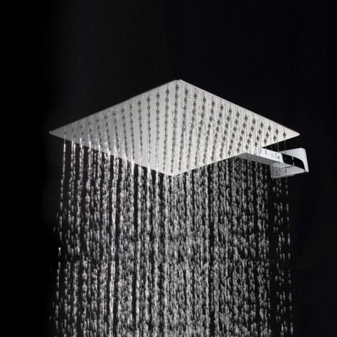 Ducha Quadrada 30x30 Inox SUS304 30cm Borda Fina com Braço Quadrado - Máxima Metais