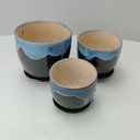 Ver imagem 2 de Jogo 3 Peças Cachepô de Cerâmica Azul 13.4x14.0x14.0cm Vaso Plantas Jardim Sala