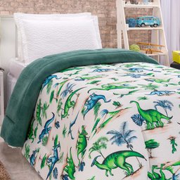 Edredom Diverkids Solteiro Infantil Malha Estampada 1 Peça - Dinossauro Verde - 2