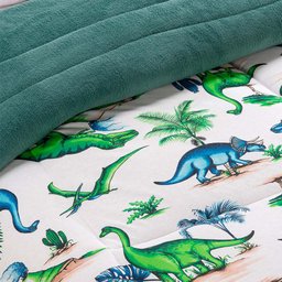 Edredom Diverkids Solteiro Infantil Malha Estampada 1 Peça - Dinossauro Verde - 4