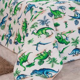 Edredom Diverkids Solteiro Infantil Malha Estampada 1 Peça - Dinossauro Verde - 6