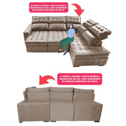 Sofá de Canto Direito 2,65x2,30m Retrátil e Reclinável com Molas Ensacadas Cama inBox Nobre - 4