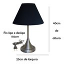 Ver imagem 4 de Abajur para Sala ou Quarto Base em Alumínio Escovado e Cúpula de algodão Preto