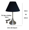 Ver imagem 4 de Abajur para Sala ou Quarto Base em Alumínio Escovado e Cúpula de algodão Preto
