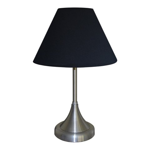 Abajur para Sala ou Quarto Base em Alumínio Escovado e Cúpula de algodão Preto