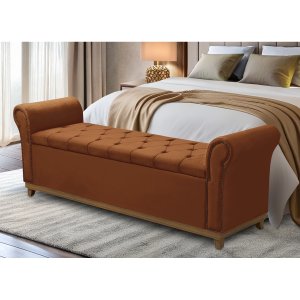 Baú Recamier Cama Box Quarto Madeira Estofado Grécia Casal:terracota
