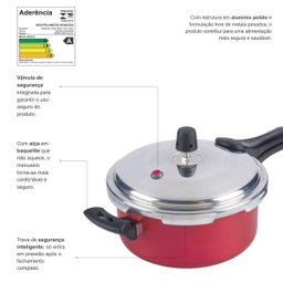 Panela de Pressão Fast Antiaderente 3l Vermelho Nacional - 4