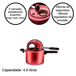 PANELA DE PRESSAO ANTIADERENTE ALUMINIO VISOR VIDRO 4,5L MTA - 4