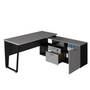 Ver imagem 4 de Mesa L Escritório 150cm com Armário Lateral Pé Metal F5 Cor:cinza Sagrado com Preto