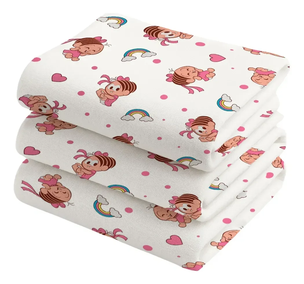Cueiro Turma da Mônica Baby 60 Cm X 80 Cm - 3 Cueiros: Rosa