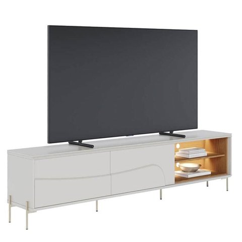 Rack Bancada Amalfi Off White Matte Freijó Pés em Metal - Colibri