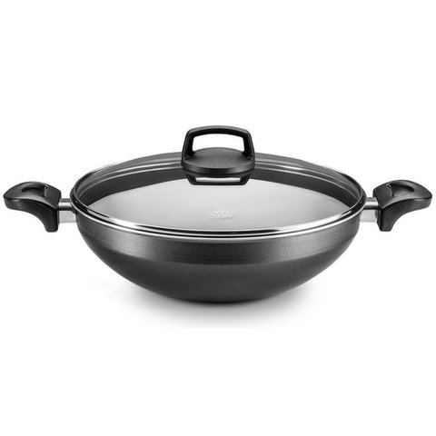 Panela Wok Antiaderente Supra Grafite com Tampa de Vidro Mta