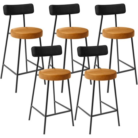 Kit 05 Banquetas Baixa Cozinha Sala Jantar Bancada Milão L02 Couríssimo Preto Whisky - lyam decor Ly