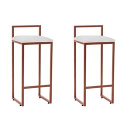 Kit 2 Banquetas Altas Bistô Bar em Aço Cobre Assento Suede Branco - 1