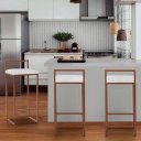 Ver imagem 2 de Kit 2 Banquetas Altas Bistô Bar em Aço Cobre Assento Suede Branco