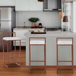 Kit 2 Banquetas Altas Bistô Bar em Aço Cobre Assento Suede Branco - 2