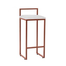 Kit 2 Banquetas Altas Bistô Bar em Aço Cobre Assento Suede Branco - 3