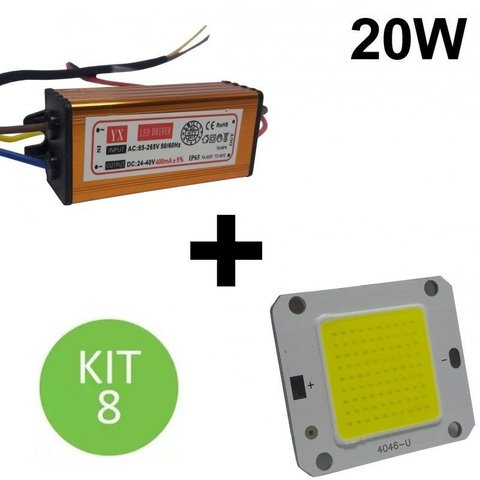 Chip + Reator Driver 20w Reposição Refletor Led Branco Frio Kit 8