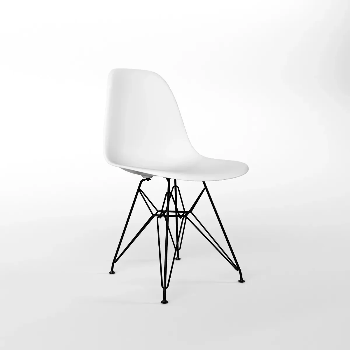 Ver imagem 3 de Mesa Jantar Eames De Ferro Preto Tampo Redondo Vidro 110cm 4 Cadeiras Brancas