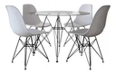 Ver imagem 1 de Mesa Jantar Eames De Ferro Preto Tampo Redondo Vidro 110cm 4 Cadeiras Brancas
